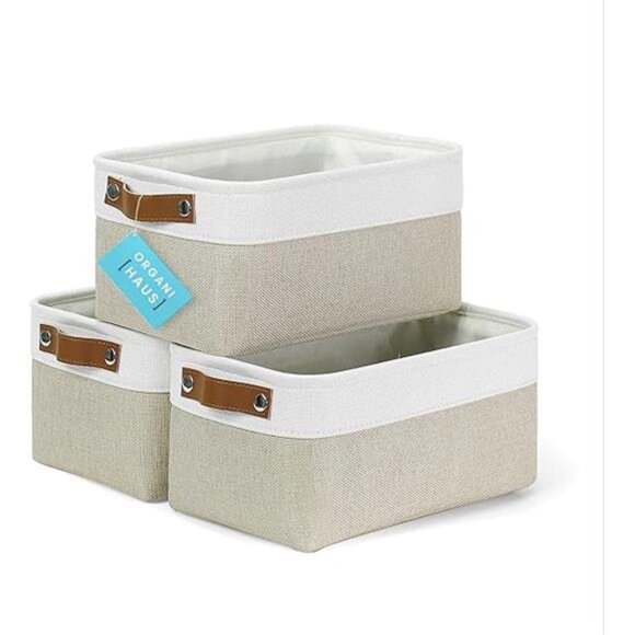 OrganiHaus Small Fabric Storage Baskets for Shelves 3 Pack, 12x8in Closet - Picture 7 of 7